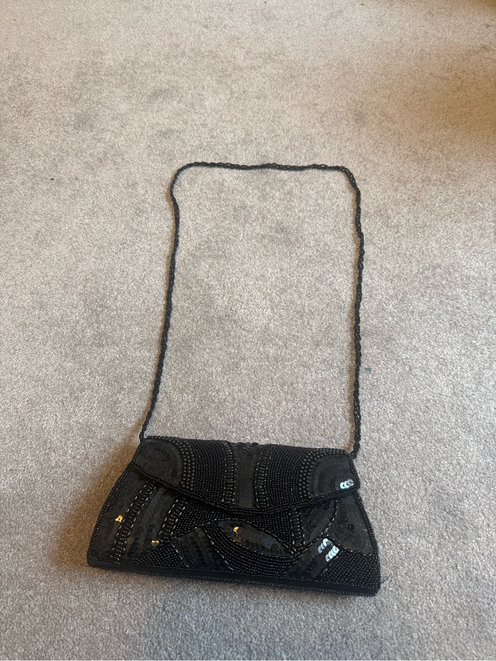 Black Beaded Evening Crossbody Bag